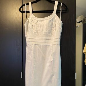 White Sleeveless Pleated Bust Midi Dress